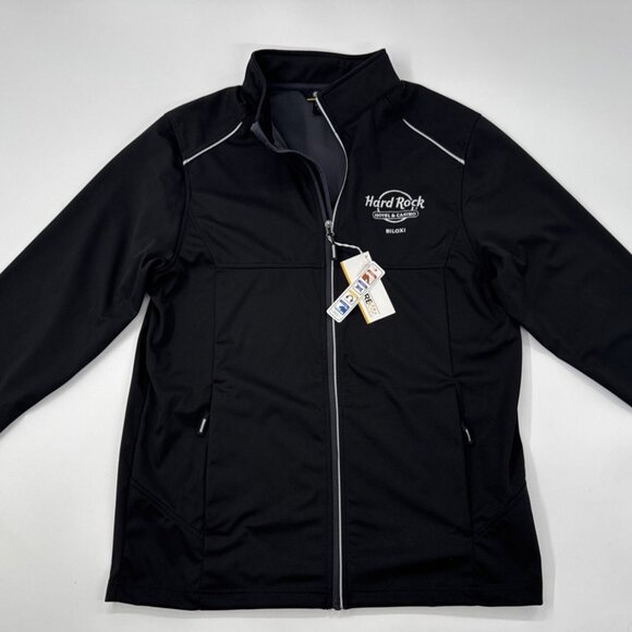 Hard Rock Cafe Biloxi Tech Jacket Mens Medium Black Performance Stretch Zip NEW - Picture 1 of 14